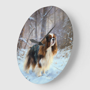 English Toy Spaniel Let It Snow Christmas Large Clock