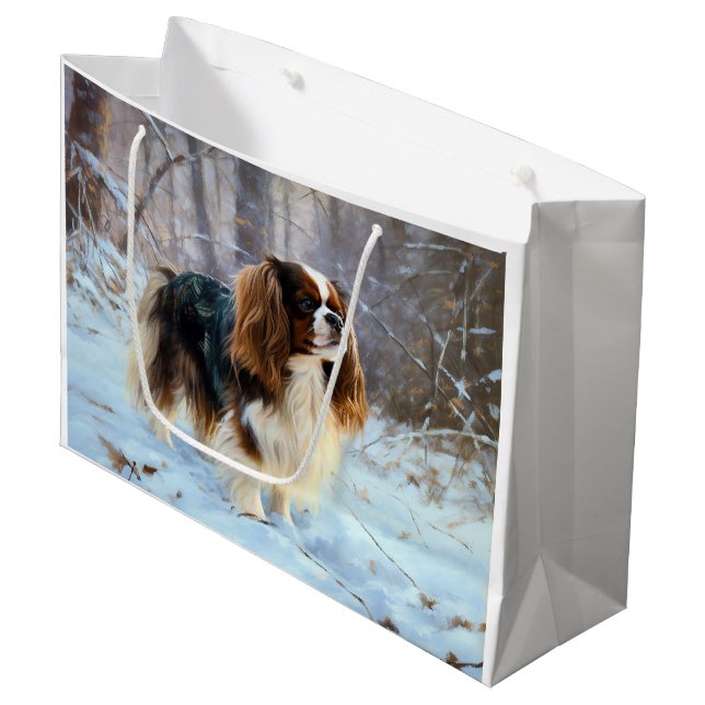 English Toy Spaniel Let It Snow Christmas  Large Gift Bag (Front Angled)