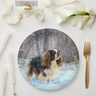 English Toy Spaniel Let It Snow Christmas  Paper Plate