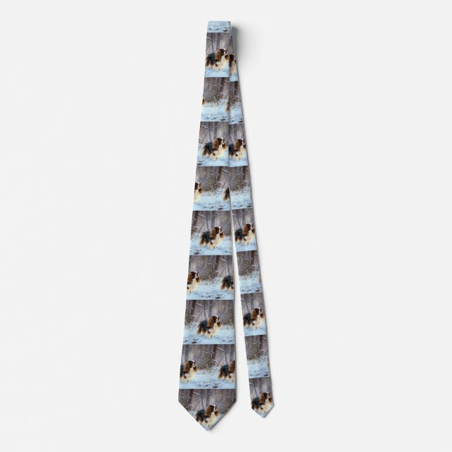 English Toy Spaniel Let It Snow Christmas  Tie (Front)