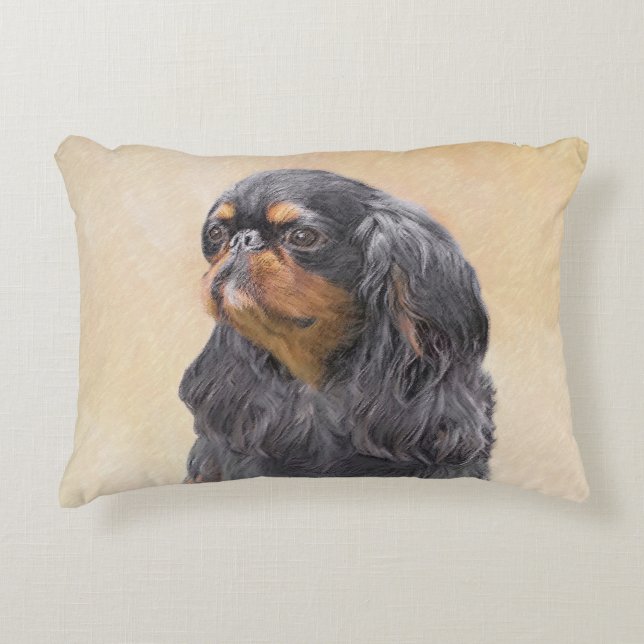 English Toy Spaniel Painting Original Animal Art Accent Pillow (Front)