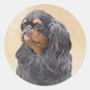 English Toy Spaniel Painting Original Animal Art Classic Round Sticker