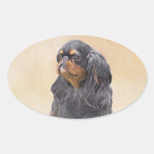 English Toy Spaniel Painting Original Animal Art Oval Sticker