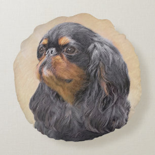 English Toy Spaniel Painting Original Animal Art Round Pillow
