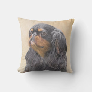 English Toy Spaniel Painting - Original Dog Art Outdoor Pillow
