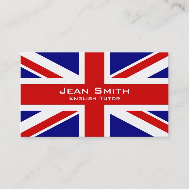 English Tutor / English Teacher With UK Flag Business Card (Front)