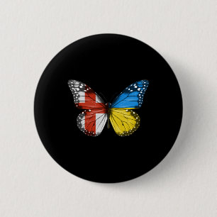 English Ukrainian Flag Butterfly England Ukraine 2 Inch Round Button