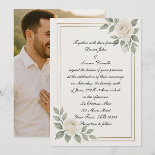 English White Rose Photo Wedding Invitation