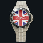 English wrist watches with Union Jack flag<br><div class="desc">English wrist watches with Union Jack flag. Personalize with your own British text or name. Cheapest gift idea for Britain's national and royal events. English flag colours; red white and blue.</div>