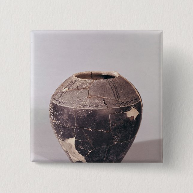 Engobe vase decorated with undulating lines 2 inch square button (Front)