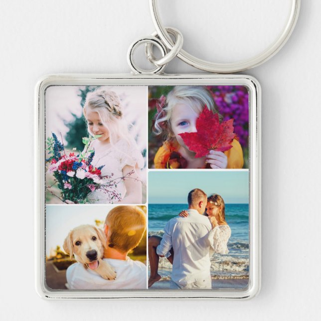 Engravable Metal 4 Photo Rounded Keychain (Front)