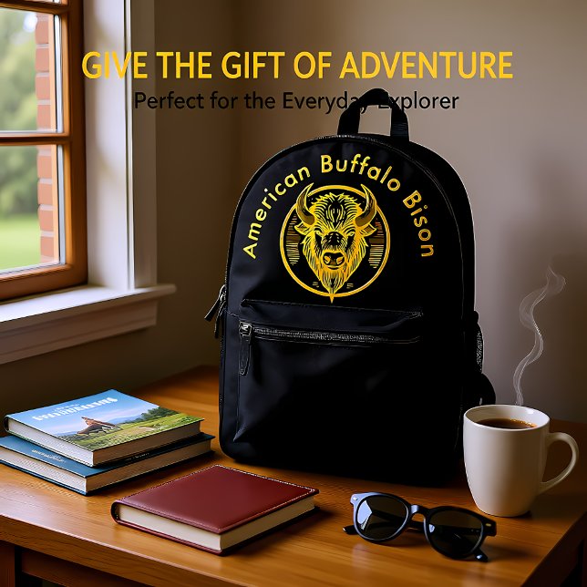Engraved Bison Buffalo Head in Circular Design Printed Backpack (Creator Uploaded)