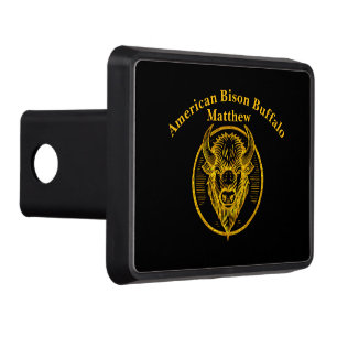 Engraved Bison Buffalo Head in Circular Design Trailer Hitch Cover