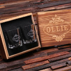 Engraved Box & Pair of Modern Shot Glasses