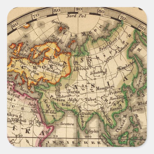 Engraved Eastern Hemisphere Map Square Sticker (Front)