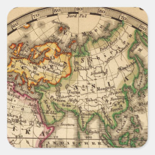 Engraved Eastern Hemisphere Map Square Sticker