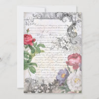 Engraved Floral French Script Ephemera
