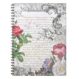Engraved Floral French Script Ephemera Notebook