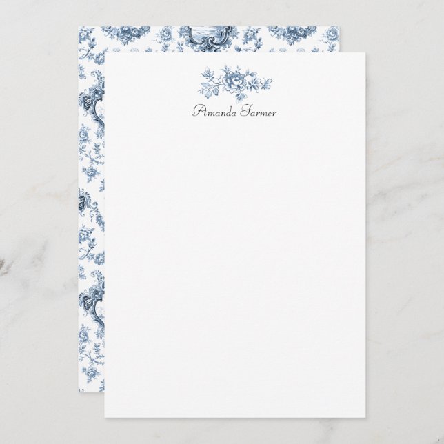 Engraved Floral Toile w/Windmill & Boats-Blue Card (Front/Back)