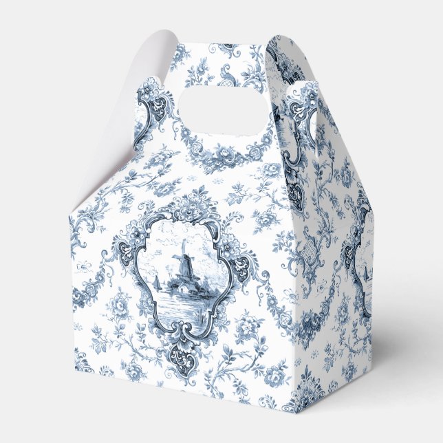 Engraved Floral Toile w/Windmill & Boats-Blue Favor Box (Front Side)