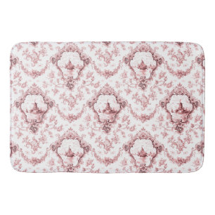 Engraved Floral Toile w/Windmill & Boats-Pink Bath Mat