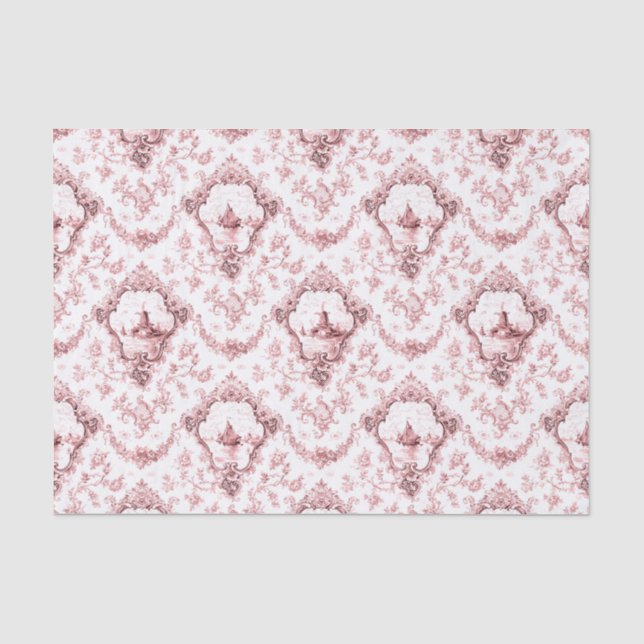 Engraved Floral Toile w/Windmill & Boats-Pink Tissue Paper (Front)