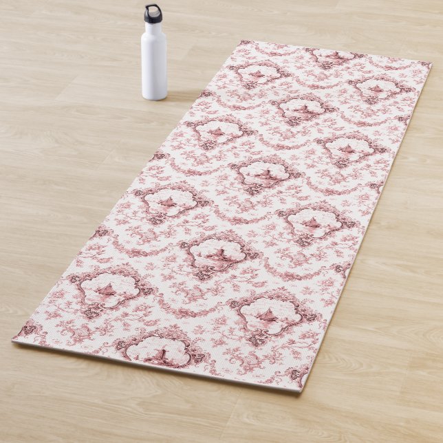 Engraved Floral Toile w/Windmill & Boats-Pink Yoga Mat (In Situ)
