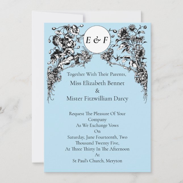 Engraved Flowers, Bird and Owl Invitation (Front)