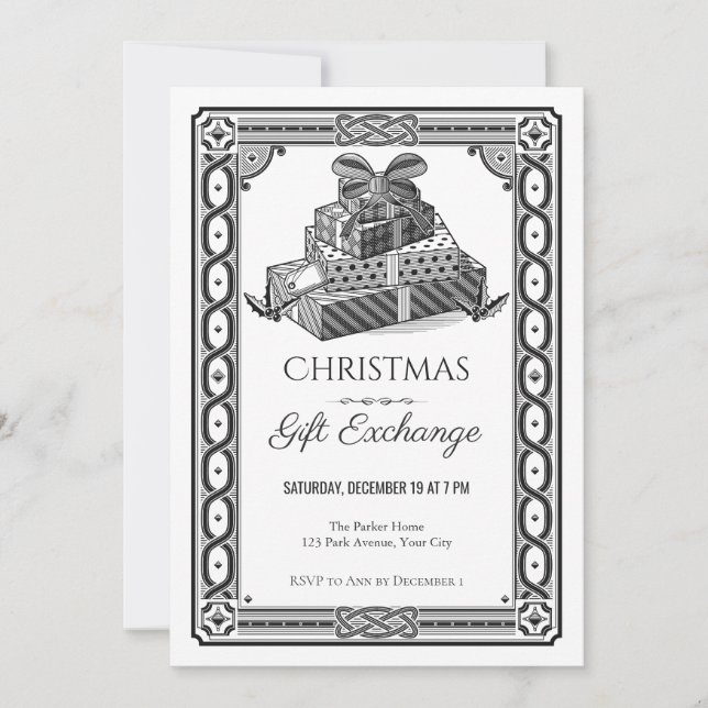 Engraved Gift Stack Christmas Party Invitation (Front)