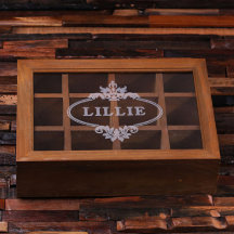 Engraved Glass Top Dark Wood Storage Box