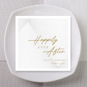 Engraved Gold Script Geometric Wedding Napkin