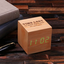 Engraved Green LED Display Wooden Digitial Clock