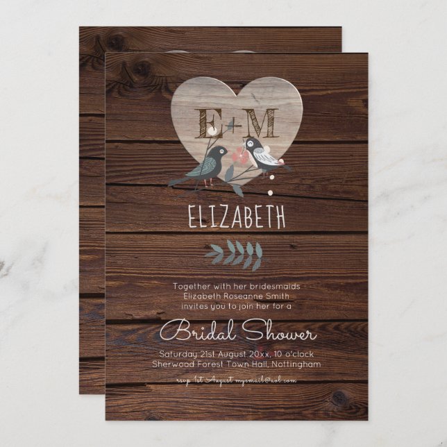 Engraved Heart Woodland Wedding Bridal Shower Invitation (Front/Back)