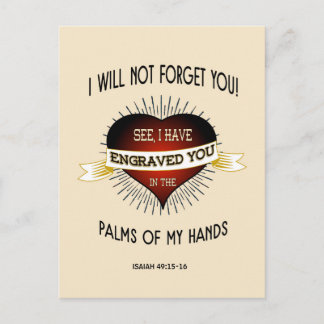 Engraved in the palms of God's hands, Scripture Postcard