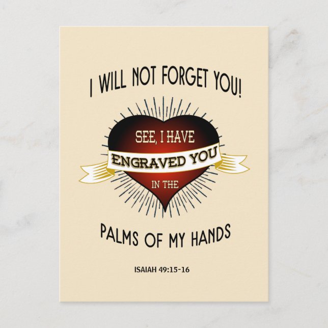 Engraved in the palms of God's hands, Scripture Postcard (Front)