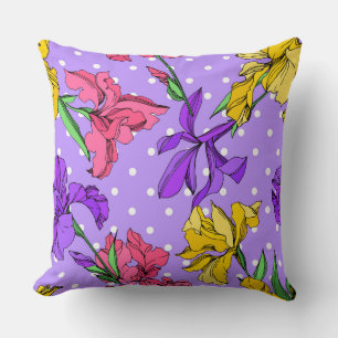 Engraved ink art purple wildfloral vintage pattern throw pillow