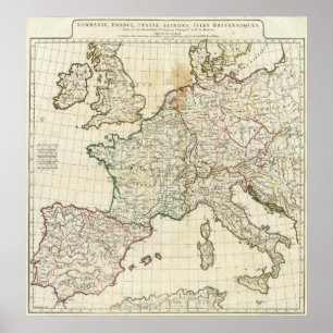 Engraved Map of Europe Poster