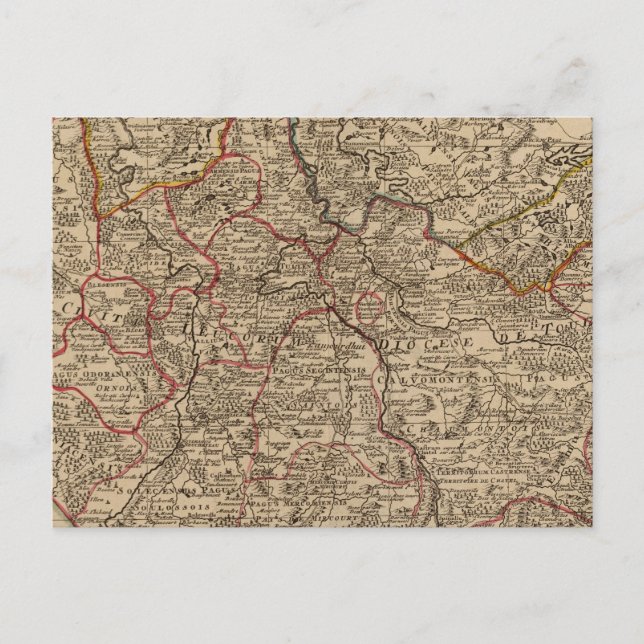 Engraved map of France Postcard (Front)