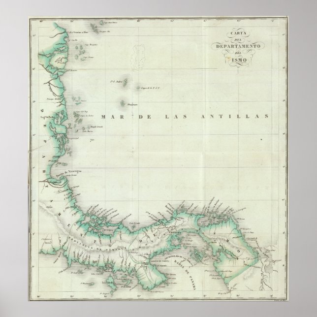 Engraved Map of Panama Poster (Front)
