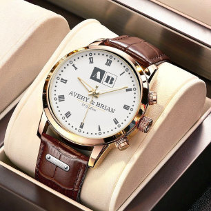Engraved Monogram Couples Minimalist Personalized  Watch