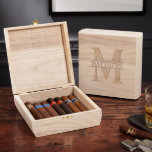 Engraved Oakmont Santiago Wooden Cigar Box<br><div class="desc">Made from solid light wood, each cigar box comes engraved with the name and initial of your choice making it a respectable keepsake for retirements, birthdays, or groomsmen. Measuring 7.25" x 7.25" x 3" our Santiago styled wooden cigar box can hold a proper number of your favourite cigars, and clasps...</div>