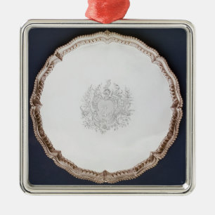 Engraved salver, 18th century metal ornament