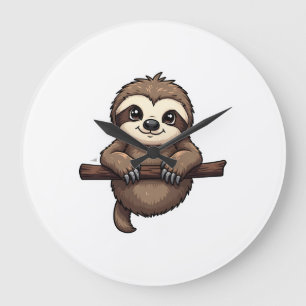 Engraved Sloth Tee Vintage Animal Art (2) Large Clock