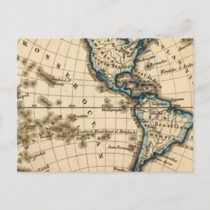 Engraved Western Hemisphere Map Postcard