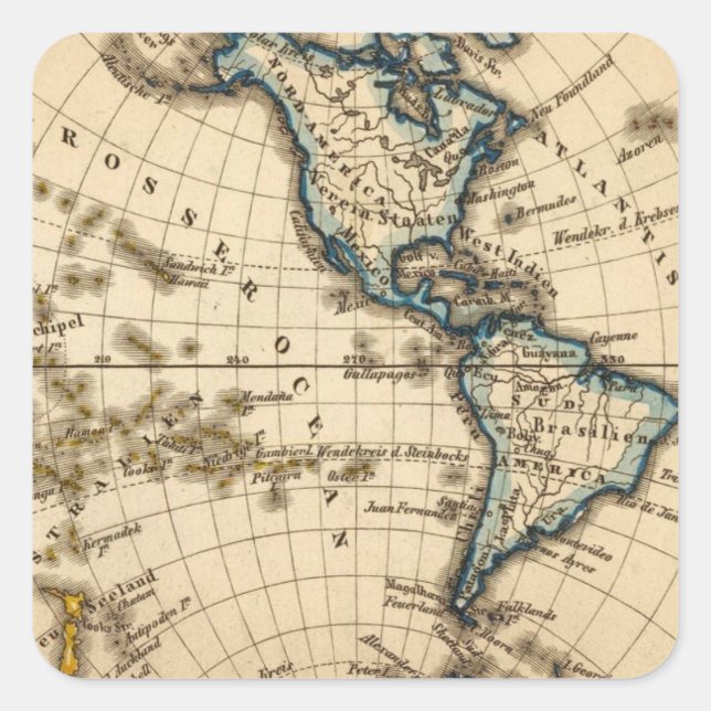 Engraved Western Hemisphere Map Square Sticker (Front)