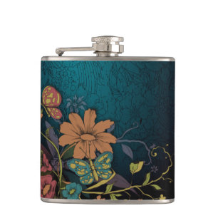 Engraved Wildflowers Hip Flask