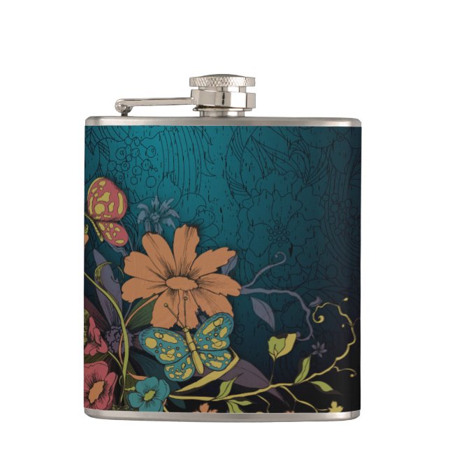 Engraved Wildflowers Hip Flask (Front)