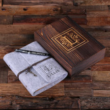 Engraved Writing Set & Light Grey Felt Journal