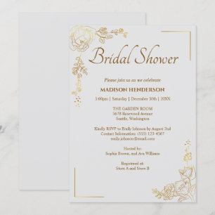 Engraving Golden Floral Wedding Bridal Shower Invitation