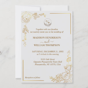 Engraving Golden Floral Wedding Invitation